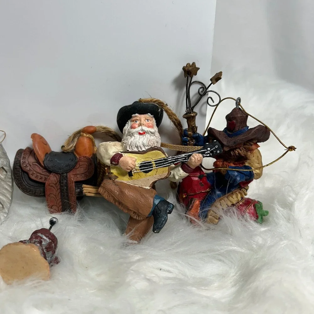 Western Cowboy Santa Ornaments Lot Set of 13 Unique Christmas Decorations‎